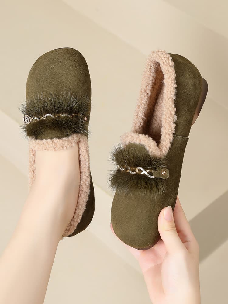 スエード靴 ふわもこ贅沢ファー付きモカシン