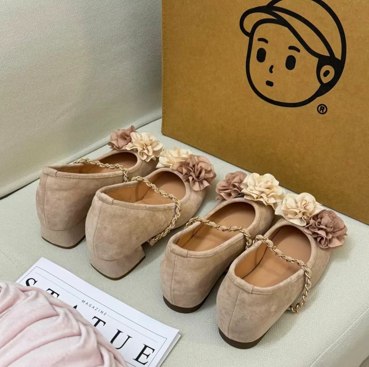 スエード靴 フリルモカシン パンプス