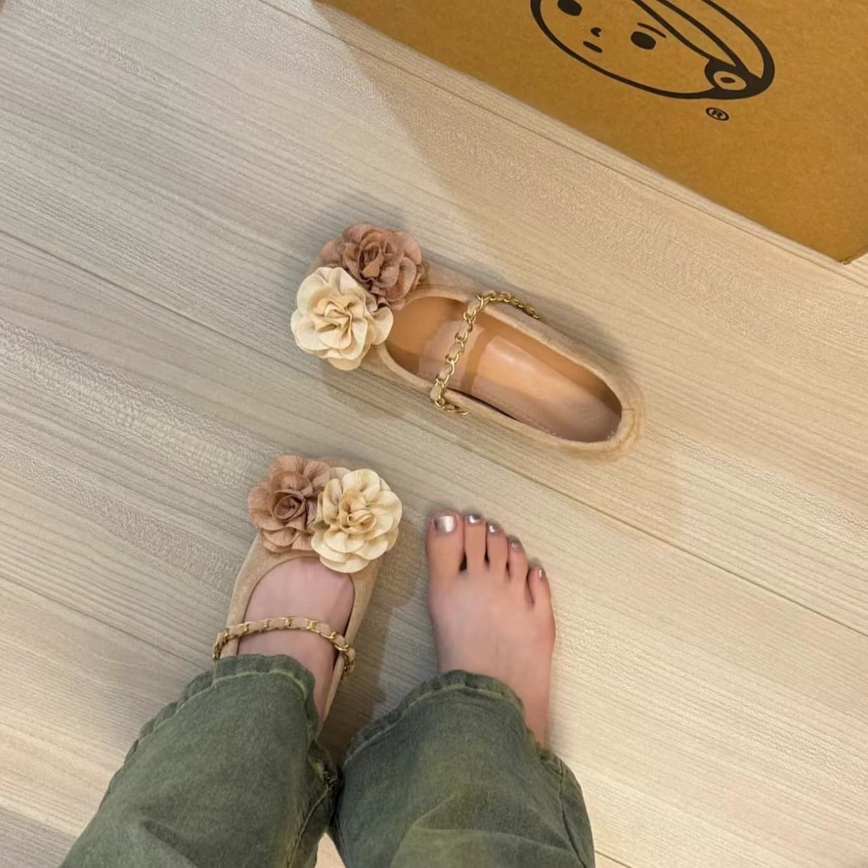 スエード靴 フリルモカシン パンプス