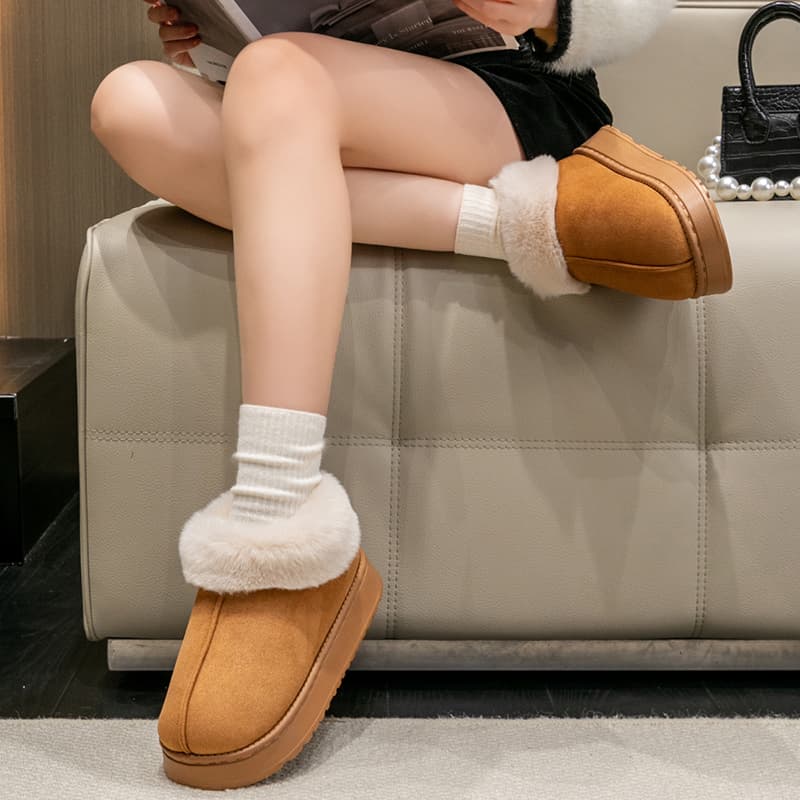 スエード靴 もこもこファー付きスエードモカシン