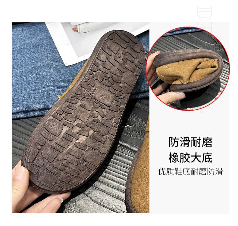 スエード靴 金具ベルト付きラウンドトゥスエードフラットシューズ