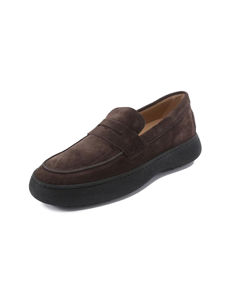 スエード靴 上質なめらか厚底ローファースニーカー