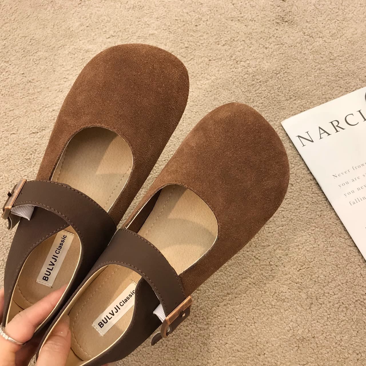 スエード靴 なめらかワンストラップモカシン